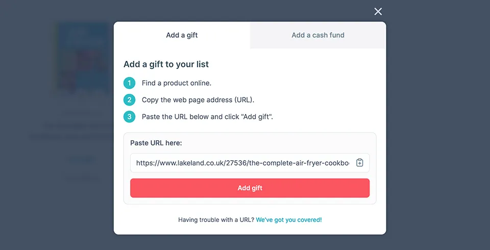 Adding URL to gift list